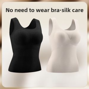 miiow | Warm Fleece Lined Silk Blend Vest Womens Autumn Winter Thickened Base Layer Underwear Smooth No Trace Innerwear Top