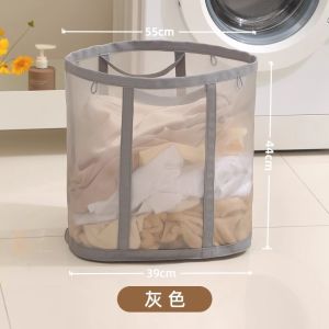 Foldable Wall-Mounted Bathroom Dirty Clothes Hamper Laundry Basket with Net for Home Use Nordic Style Pure Color Laundry Basket