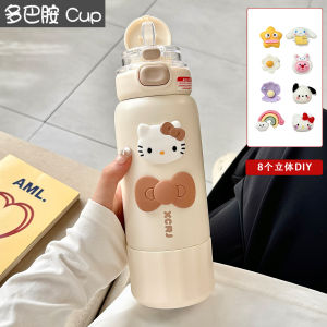 Cốc Nước Giữ Nhiệt Bằng Thép Không Gỉ Dung Tích Lớn Có Cán Cốc Di Động Cho Học Sinh Đi Học Cốc Uống Hai Chiều Có Ống Hút