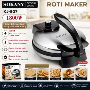 Electric Tortilla Maker Stainless Steel Non-Stick Roti Maker Machine 1800W Double Sided Heating Tortilla Press with Temperature Control and Cord Wrap