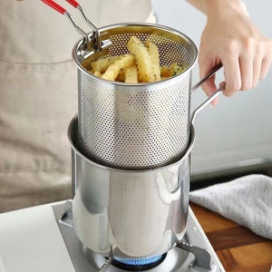 【High Quality+in Stock】Tall & Mini Deep Frying Pot Kitchen Fryer With Strainer Stainless Steel Tempura Fryer Pan Fry Pot Fried Chicken Cooking Tools