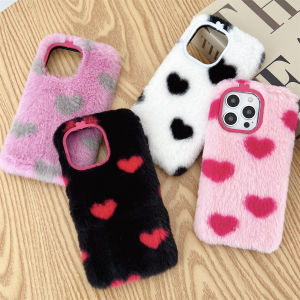 for Realme C67 C55 C51 C53 C35 C33 C31 C30 C30S C25 C25S C25Y C21 C21Y C20 C17 C15 C12 C11 C3 C2 Furry Phone Case with Metal Camera Frame Love Heart Shaped Pattern Soft Cozy Fluffy Fuzzy Hair Fur Plush Case