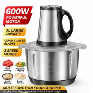 Electric Food Chopper 600W 3L Meat Grinder Vegetable Processor Stainless Steel 5-Speed Multi-Function Kitchen Machine