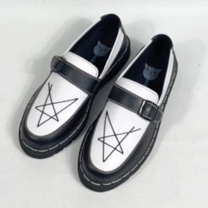 Mikihas - Sepatu Loafers Pria Bintang Kulit Hitam Putih Slip-On - R6 Starlight