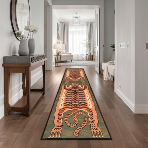 VIKAMA Vintage Tiger Print Runner Mat Non Slip Stain Resistant Washable Floor Rug For Hallway Living Room Home Decoration