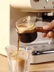 Jigger Espresso Coffee Measuring Cup Glass and Spoon with Wooden Handle Double Spout Milk Tea Pot Coffee Mug