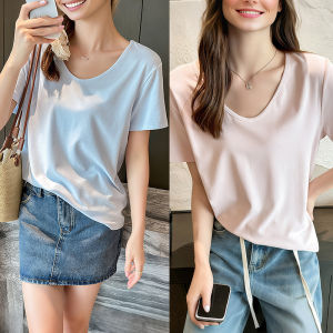 MiiOW | Slim Fit Short Sleeve Womens T-shirt Basic Layer Summer New Loose Shoulder MiiOW Cat Person Commute Style Linen Material