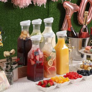 1L Plastic Water Pitcher With Hinged Lid Square Base Juice Containers Bar Supplies Pitcher For Drinks Tea Milk