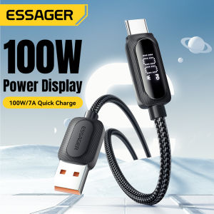 Essager 7A ซูเปอร์ที่ชาร์จไฟรวดเร็ว USB ชนิด C PD100W สาย LED ดิจิตอลชาร์จเร็วเคเบิ้ลUSB A-C ข้อมูลสายไฟสำหรับ HUAWEI Mate 60 Samsung Honor Oneplus Xiaomi Realme ชาร์จไว Type-C แท็บเล็ตโทรศัพท์มือถือแล็ปท็อป LED แสดงผลดิจิตอล