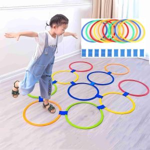 Outdoor Childrens Jumping Ring Game Set -10 Rings and 10 Connectors Suitable for Childrens Training Sports in Parks