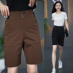 Summer 2024 Womens Fashionable Casual High Waist Slimming Thin Five-Quarter Wide Leg Pants Suit Shorts Polyester Fiber Straight Cut