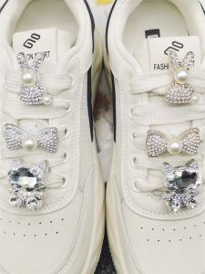 2PCS Cute Bling Cat Shoe Lace Charms ABS Rhinestone Silvery Bow Shoelace Accessories DIY Luxury Rabbit Decor Shoe Clip Fit Boots