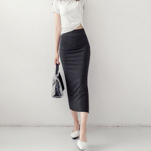 High Waist Side Slit Modal Midi Skirt Womens One Step Slim Fit Bodycon Skirts Korean Style Long Summer Commute Skirts