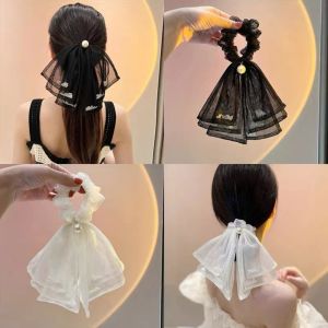 Travel Butterfly Knot Hair Tie Tassel Pearl Pendant Hair Band Scarf Large Elastic Hair Band Hair Ties Hair Bands Hair Accessories