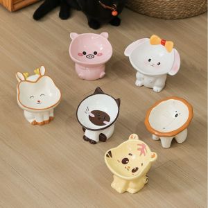 Cute Cartoon Cat Bowl Ceramic Dog Dog Food Bowl Protection Cervical Spine Oblique Mouth Anti-Tumble Cat Food Basin Food Plate Pet Bowl