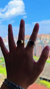 Black Stone Solid Ring 316L Stainelss Steel Jewelry Punk Style Biker Polishing Ring