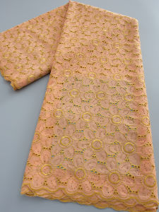 Luxury Gold Embroidered African Cotton Lace Fabric Swiss Voile Lace Fabric For African Women Evening Dress Sewing