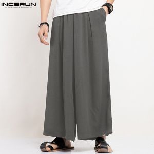 INCERUN Biggy Wide Leg Pants For Men Gypsy Hippy Loose Pleated Long Pants Skirt Design Mens Casual Trousers