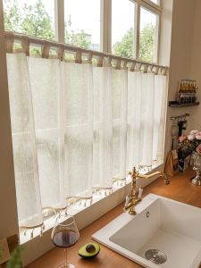 Meirenpeizi | Kitchen Window Curtain Linen Fabric Half-Window Shade No-Drill