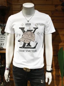 Summer Mens Short Sleeve T-Shirt Double Silk Cotton Ice Silk Print Base Shirt Half Sleeve Diamond Heat Treatment Fashion Brand