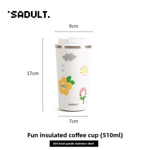 Cute Stainless Steel Insulated Coffee Cup Portable Car Cup for Girls High Aesthetic Value Cartoon Style No Carry Rope Living Room Use