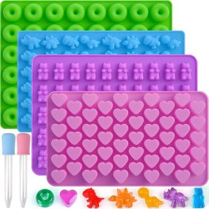 4Pcs Candy Silicone Moulds with 2 Dropper Set Candy Gummy Molds Jelly Trays Mold Set Reusable Candy Baking  Mold  Kitchen  Tools