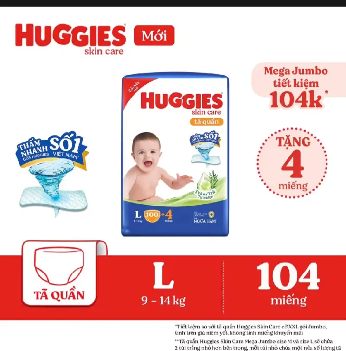 Tã quần Huggies skin tràm trà cải tiến mới L100
