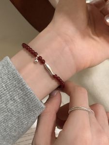 Suzyacc Kr Red Agate Fish Bracelet Versatile High-End Feeling Hand Jewelry Festival Gift Fashionable Korean Style Silver Bracelet