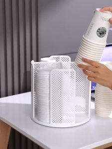 Cup Dispenser 360° Rotatable 4 Compartment Cups and Lids Holder Detachable Desktop Coffee Cup Dispenser
