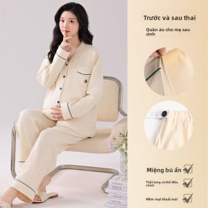 MiiOW | Pure Cotton Sleepwear Maternity Postpartum Clothing Womens Home Clothes With Nursing Mouth 2025 New Style Long Sleeve