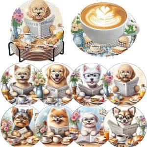 other | 8 pieces/set of diamond art painting coasters with brackets DIY animal dog pattern diamond art coasters suitable for both adul