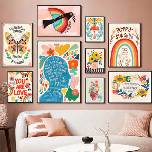 สแกนดิเนเวียน Simple Wall Art Bohemian นกผีเสื้อดอกไม้เห็ด HD พิมพ์โปสเตอร์หน้าแรกห้องนอนห้องนั่งเล่นตกแต่ง