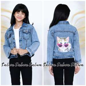 JAKET JEANS ANAK CEWEK MOTIF KUCING USIA 2 TAHUN SAMPAI 13 TAHUN