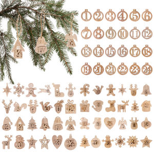 Wooden Christmas Advent Calendar Pendant DIY Xmas Ornament Gift Bags Decor 1-24 Numbers Label Countdown Hanging Tag Home Decor