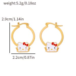Sanrio | 1pair Sanrio Hello Kitty Womens Hoop Earrings Gold Flash Plated Enamel Cartoon Earrings Girls Birthday Gift Anime Accessories