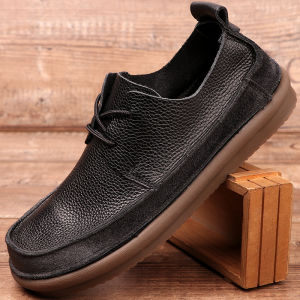 Retro Genuine Leather Mens Shoes Comfortable Breathable Slip-On round Toe Casual Loafers Soft Bottom Leather Footwear