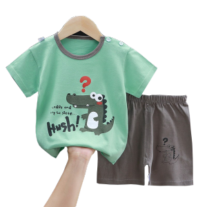 Cartoon Crocodile T-Shirt+Shorts 2-Piece Set Cotton Pajama Kids Baby Boys Girls Summer Casual Tracksuit Clothes Suit 1-6 Years