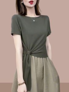 Summer New Womens Slim Fit Short Sleeve T-Shirt round Neck Unusual Design Korean Style Regular Thickness Pure Color Korean Version