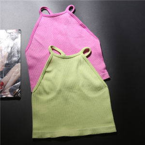 European and American Orders! Womens Turtleneck Single-Layer Vest Rib Workout Clothes Quick-Drying Beauty Back Yoga Gym No Cushion Summer