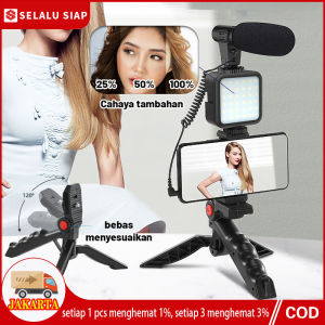 Paket Vlog 5in1 AY49: Vlogging Kit Combo Youtuber Vlogging Set Pembuatan Video Livestream Tripod + Mikrofon + Lampu LED
