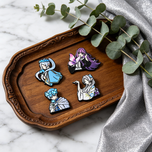 Bandai | 4 Pack Aesthetic Kimono Floral Elf Metal Enamel Pins Frieren Anime Character Souvenir Sousou No Frieren Journeys End Brooch