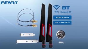 Fenvi | FENVI 2PcsX10Dbi Antenna Set AX210 NGFF WiFi Card 2.4/5GHz Dual Band M.2 MHF4 Extension Cable To Wi-Fi RP-SMA For AX210/AX200NGW