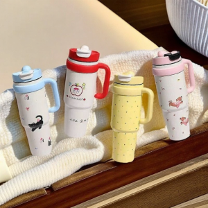 Aesthetic Large Capacity Dual Drink Straw Thermos Mug