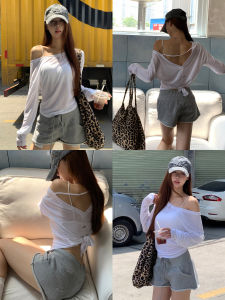 UV Protection Summer OOTD Shirt Long Sleeve White Off-shoulder