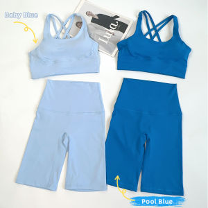 2 Pieces Yoga Shorts Gym Sports Sets Women Fitness Suits Cross Back Bra Top High Waist Shorts Running Workout Tracksuit👚👍️