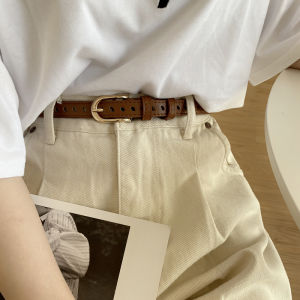Retro Gold Buckle Thin Hollow Out Ladies Belt ทั้งชิ้น เอว เข็มขัด สไตล์เกาหลี กางเกง เข็มขัด นักเรียน Full Hole PU หนัง เข็มขัด