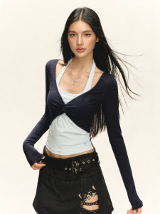 Ariseism | Retro American False Two-piece Fitted Long Sleeve T-Shirt