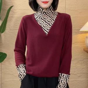 QIAOXIZI | Warm Half-High Collar Sweater for Middle-Aged Women