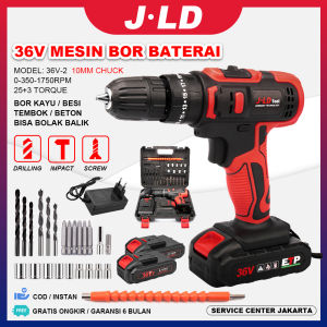 JLD 36vf bor baterai cas komplit 10mm Impact Cordless bor Mesin Bor Variable Speed Rotation 25+3 Torque
