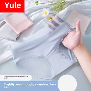 Yaloo Ice Silk Seamless Womens Underwear 2024 New Lace Soft Antibacterial Triangle Shorts Thin Large Size Cotton Crotch